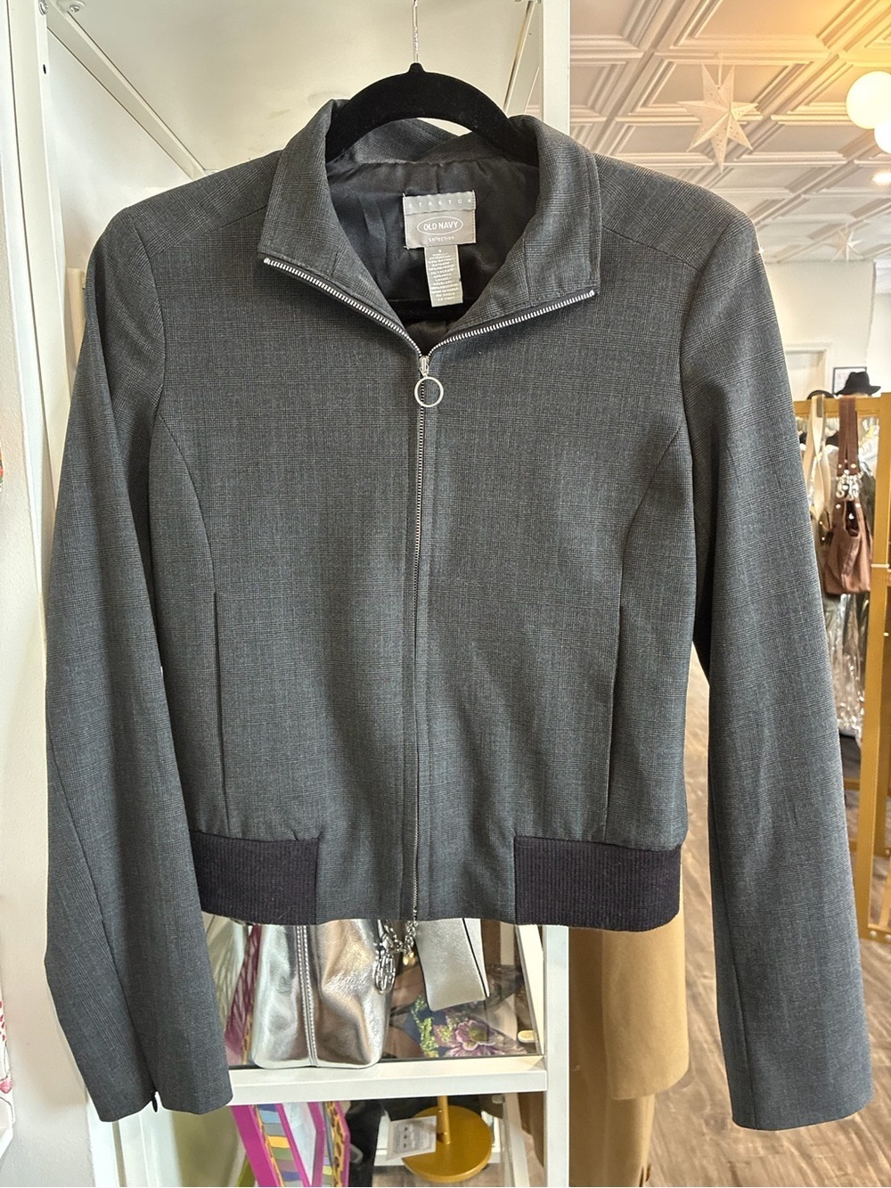 Old Navy vintage Charcoal Gray Zip-Front Blazer Jacket